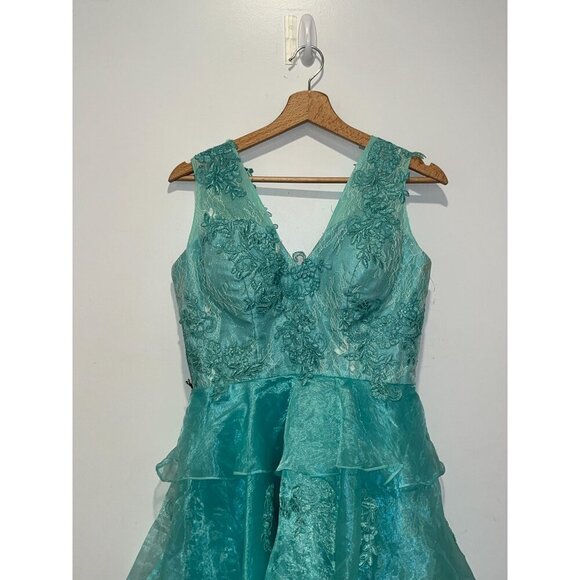 JJ's House Aqua A Line Layered Short Organza Cocktail Mini  Dress Women's Size S - Picture 2 of 8